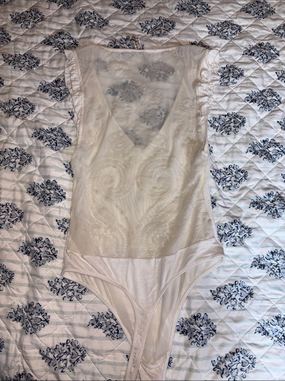 Free people Sheer Lace-Detail Cream Bodysuit